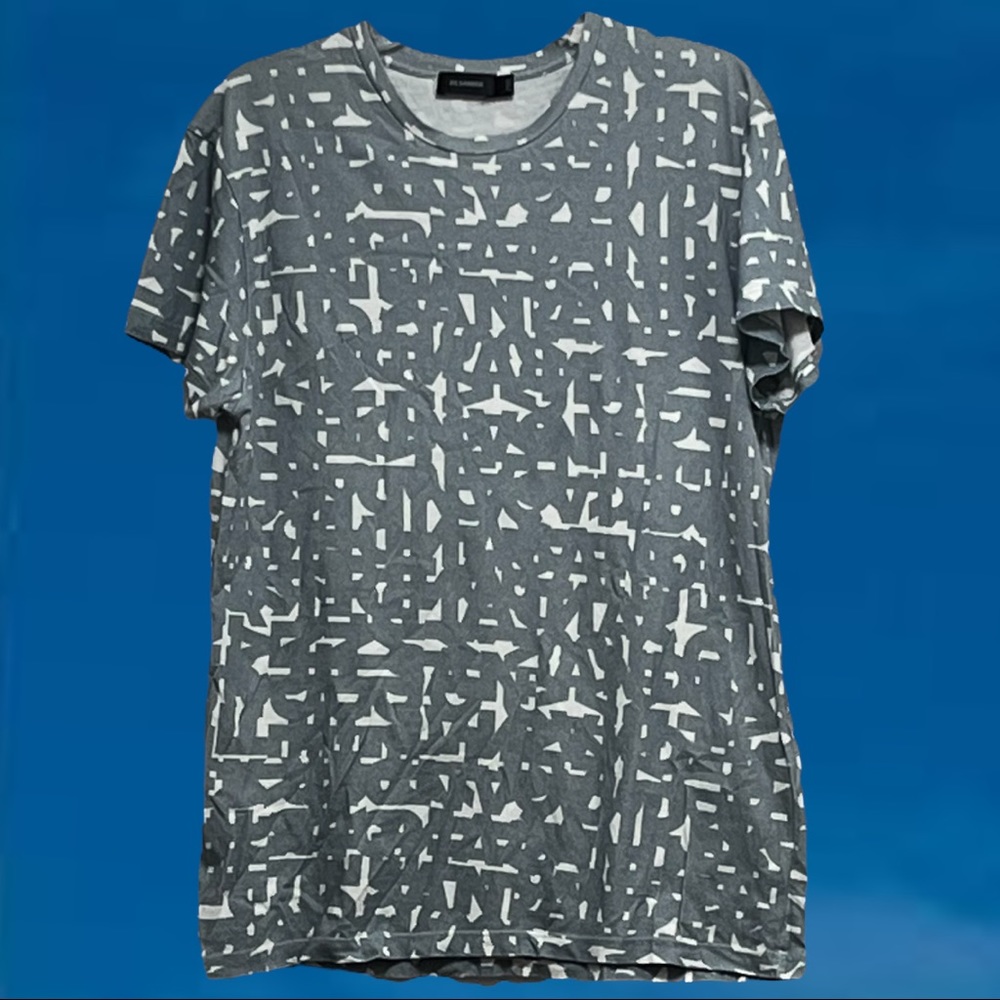 Jil Sander Men’s  Graffiti Spellout Short Sleeve T-shirt Gray White Small.